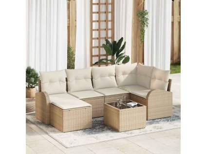 Set pohovek s polštářem 7 pcs Béžová a bílá polyratan 3354790