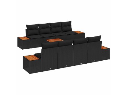 Sada zahradních pohovek s polštářem 9 pcs Černá Poly ratan 3356718