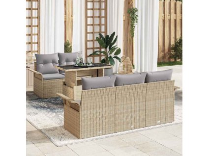 Sada zahradních pohovek s polštářem 6 pcs Béžová Poly Ratan 3356933