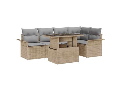 Sada zahradních pohovek s polštářem 6 pcs Béžová Poly ratan 3357023