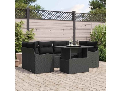 Sada zahradních pohovek s polštářem 7 pcs Černá Poly Ratan 3357136