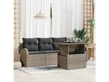 Sada zahradních pohovek s polštářem 5 pcs Šedá Poly Ratan 3357282