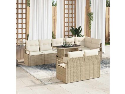 Sada zahradních pohovek s úložištěm 9 pcs Béžová Poly ratan 3357584