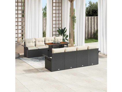 Sada zahradních pohovek s úložištěm 9 pcs Černá Poly ratan 3358042