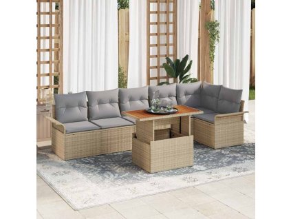 Sada zahradních pohovek s úložištěm 7 pcs Béžová Poly ratan 3358079