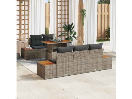 Sada zahradních pohovek s úložištěm 6 pcs Šedá Poly ratan 3358763