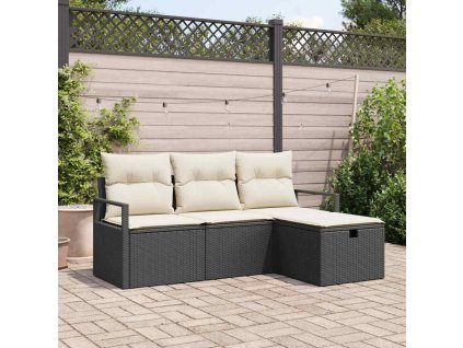 Set pohovek s polštářem 4 pcs Černá a krémová polyratan 3359146