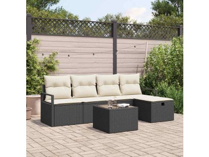 Set pohovek s polštářem 6 pcs Černá a krémová polyratan 3359166