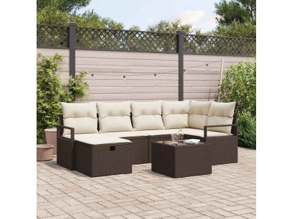 Set pohovek s polštářem s úložištěm Hnědá a krémová polyratan 3359187