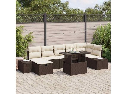 Sada zahradních pohovek s polštářem 8 pcs Hnědá Poly ratan 3359885