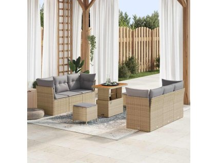 Sada zahradních pohovek s polštářem 9 pcs Béžová polyratan 3361442