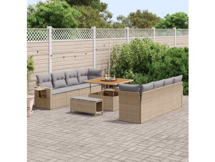 Sada zahradních pohovek s polštářem 11 pcs Béžová Poly ratan 3361727