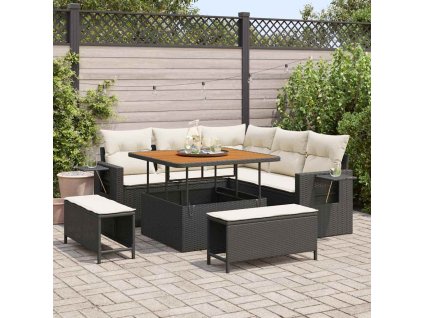 Sada zahradních pohovek s polštářem 8 pcs Černá polyratan 3361735