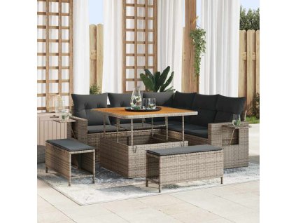 Sada zahradních pohovek s polštářem 8 pcs Šedá polyratan 3361738