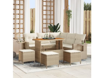 9dílná zahradní sofa set s polštáři Béžová poly ratan akácie 3361751