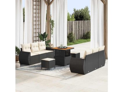 Sada zahradních pohovek s polštářem 9 pcs Černá polyratan 3361825