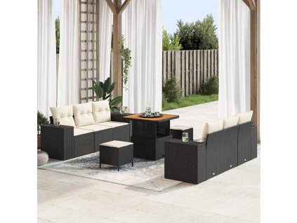 Sada zahradních pohovek s polštářem 9 pcs Černá Poly ratan 3361955