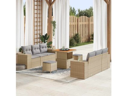 Sada zahradních pohovek s polštářem 9 pcs Béžová Poly ratan 3361957
