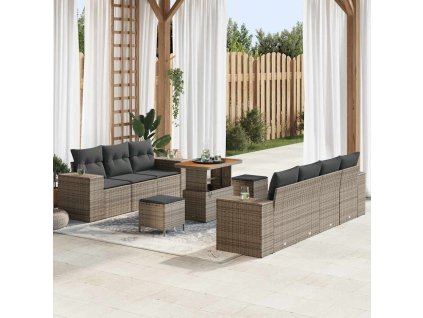 Sada zahradních pohovek s polštářem 10 pcs Šedá polyratan 3361973