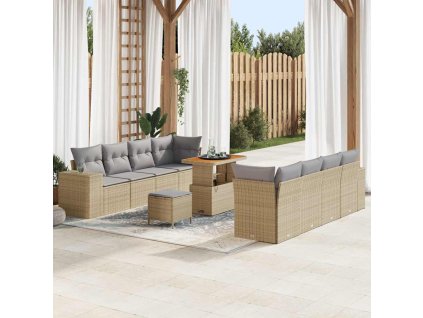 Sada zahradních pohovek s polštářem 11 pcs Béžová polyratan 3361982