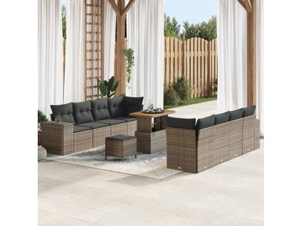 Sada zahradních pohovek s polštářem 11 pcs Šedá polyratan 3361983