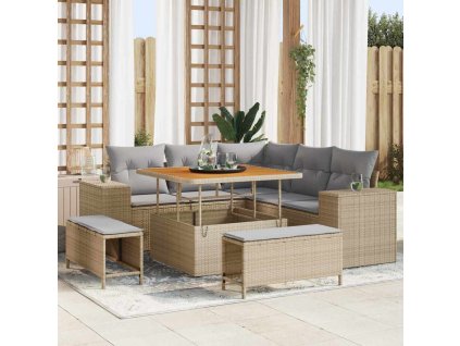 Sada zahradních pohovek s polštářem 8 pcs Béžová polyratan 3361997