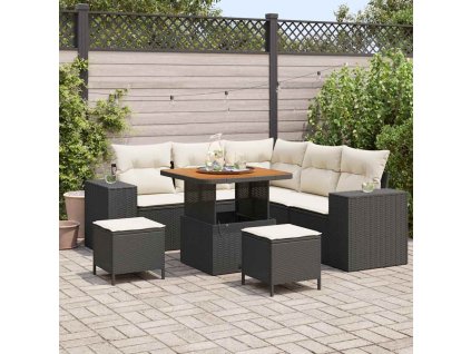 Sada zahradních pohovek s polštářem 8 pcs Černá polyratan 3362000