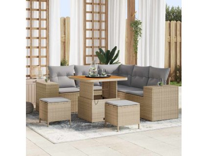 Sada zahradních pohovek s polštářem 8 pcs Béžová polyratan 3362002