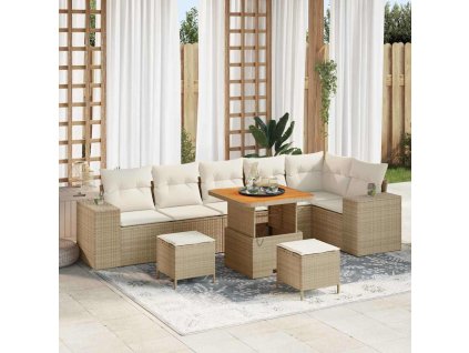 Sada zahradních pohovek s polštářem 9 pcs Béžová polyratan 3362021