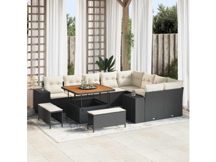 Sada zahradních pohovek s polštářem 12 pcs Černá polyratan 3362035