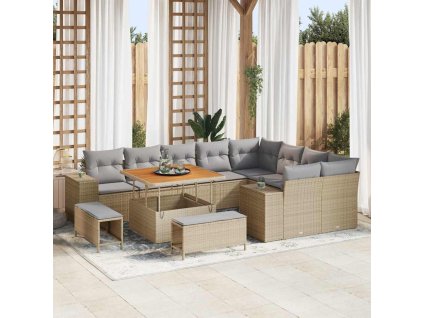 Sada zahradních pohovek s polštářem 12 pcs Béžová polyratan 3362037