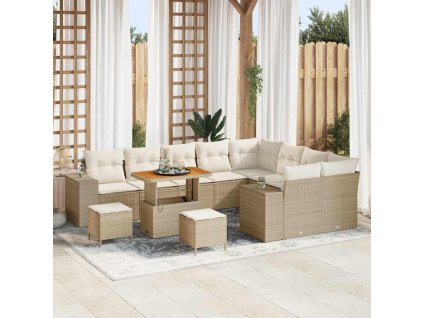 Sada zahradních pohovek s polštářem 12 pcs Béžová polyratan 3362046