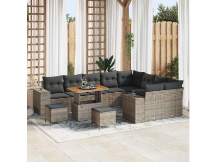 Sada zahradních pohovek s polštářem 12 pcs Šedá polyratan 3362048