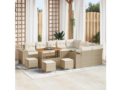 Sada zahradních pohovek s polštářem 13 pcs Béžová polyratan 3362051