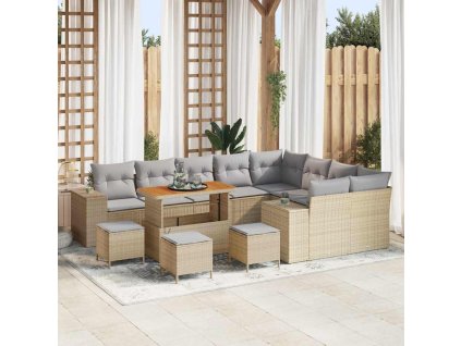 Sada zahradních pohovek s polštářem 13 pcs Béžová polyratan 3362052