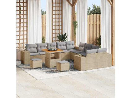 Sada zahradních pohovek s polštářem 13 pcs Béžová polyratan 3362062