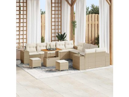 Sada zahradních pohovek s polštářem 13 pcs Béžová polyratan 3362066