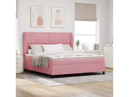 Růžová boxspring postel s matrací 180x200 cm z sametu 3340891