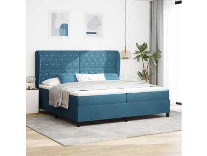 Boxspring postel s matrací tmavě modrá 200x200 cm samet 3340896