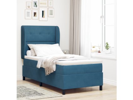 Boxspring Postel s Matrací Tmavě Modrá 90x190 cm Samet 3340908