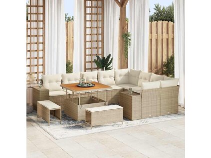 Sada zahradních pohovek s polštářem 12 pcs Béžová polyratan 3362036