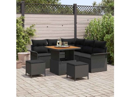 Sada zahradních pohovek s polštářem 8 pcs Černá polyratan 3362129