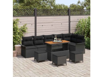 Sada zahradních pohovek s polštářem 10 pcs Černá polyratan 3362159