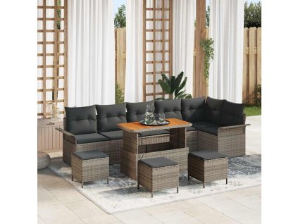 Sada zahradních pohovek s polštářem 10 pcs Šedá polyratan 3362163