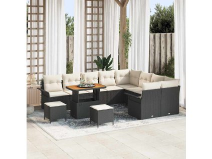 Sada zahradních pohovek s polštářem 12 pcs Černá polyratan 3362175