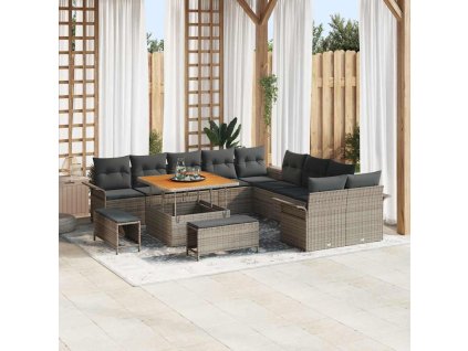 Sada zahradních pohovek s polštářem 13 pcs Šedá polyratan 3362188