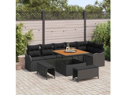 Sada zahradních pohovek s polštářem 9 pcs Černá polyratan 3362274