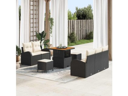 Sada zahradních pohovek s polštářem 8 pcs Černá polyratan 3362335