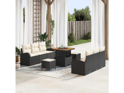 Sada zahradních pohovek s polštářem 9 pcs Černá Poly ratan 3362345