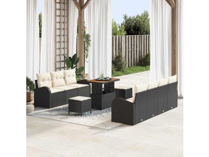 Sada zahradních pohovek s polštářem 10 pcs Černá Poly ratan 3362360